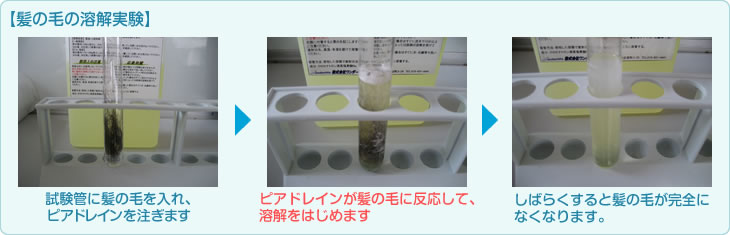 ピアドレインの髪の毛溶解実験